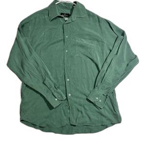 BUGATCHI UOMO Long Sleeve Shirt Button Up Men's Large Green Heathered Stretch